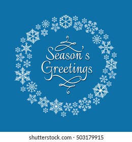 Snowflake wreath concept. Snowflakes frost vector door ring frame for christmas invitation. Vector illustration