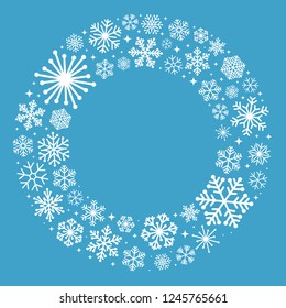 Snowflake Wreath On Blue Background