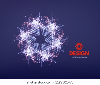 Snowflakes. 3d connection structure. Futuristic technology style. Low-poly element for design. Vector illustration for science, chemistry or education.
