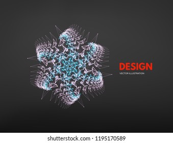 Snowflakes. 3d connection structure. Futuristic technology style. Low-poly element for design. Vector illustration for science, chemistry or education.