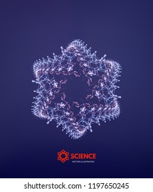 Snowflakes. 3d connection structure. Futuristic technology style. Low-poly element for design. Vector illustration for science, chemistry or education.