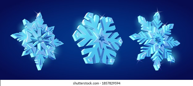 Snowflakes 3d, decorative snowflake set, beautiful shining snowflakes set