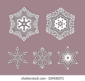 Snowflakes with 3D effect, logo icons, winter concept. Modern geometric design. Vector illustration, eps 10.