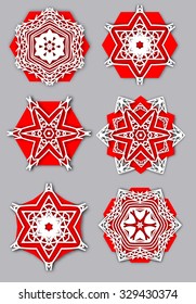 Snowflakes with 3D effect, logo icons, winter concept. Modern geometric design. Vector illustration, eps 10.