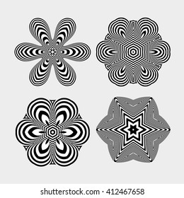 Copos de nieve. Resumen de elementos de diseño. Ilustración óptica Art. Vector.