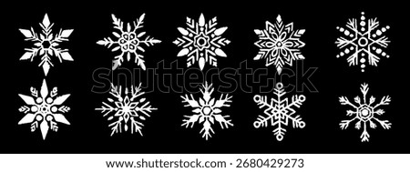 Snowflakes abstract hand drawn brush ink stroke. Vector simple snowflakes.