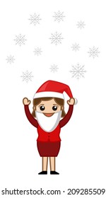 Snowflakes in Air - Woman in Santa Costume - Cartoon Character