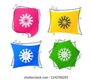 Snowflakes artistic icons. Air conditioning signs. Christmas and New year winter symbols. Frozen weather. Geometric colorful tags. Banners with flat icons. Trendy design. Vector