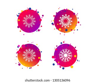 Snowflakes artistic icons. Air conditioning signs. Christmas and New year winter symbols. Gradient circle buttons with icons. Random dots design. Vector