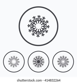 Snowflakes artistic icons. Air conditioning signs. Christmas and New year winter symbols. Icons in circles.