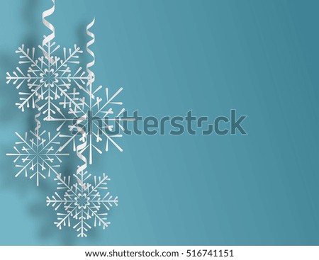 Snowflakes background with falling snow and ribbons