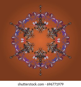 Snowflakes background. Flat design with abstract snowflakes isolated on colorful background. Snowflake ornamental pattern. Snowflakes pattern. Vector illustration.