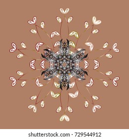 Snowflakes background. Flat design with abstract snowflakes isolated on colored background. Vector illustration. Snowflake ornamental pattern. Snowflakes pattern.