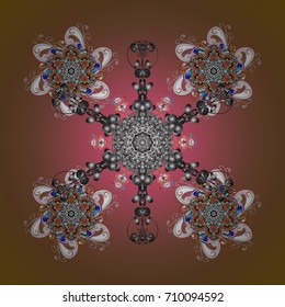 Snowflakes background. Flat design of snowflakes isolated on colorful background. Snowflake ornamental pattern. Snowflakes pattern. Vector illustration.