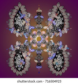 Snowflakes background. Flat design of snowflakes isolated on colorful background. Snowflake ornamental Vector illustration pattern. 