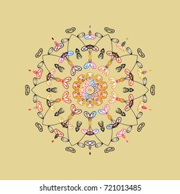 Snowflakes background. Flat design of snowflakes isolated on colorful background. Snowflake ornamental pattern. Snowflakes pattern. Vector illustration.