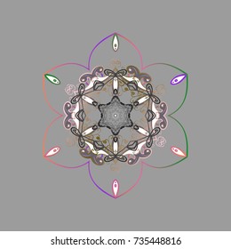 Snowflakes background. Flat design of snowflakes isolated on colorful background. Vector illustration. Snowflake ornamental pattern. Snowflakes pattern.