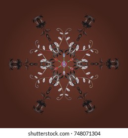 Snowflakes background. Flat design of snowflakes isolated on colorful background. Snowflakes pattern. Vector illustration. Snowflake ornamental pattern.