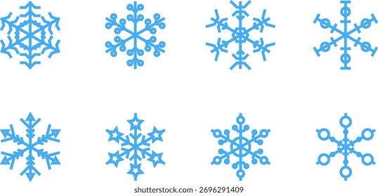 Vector aislado de fondo de copos de nieve, grupo de copos de nieve con Anuncio de estrellas, decoración de Navidades. Feliz año Nuevo 2026 líneas de onda y copos de nieve. Icono de línea delgada de invierno de congelación de nieve 