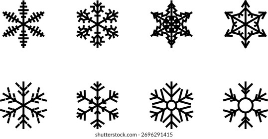 Vector aislado de fondo de copos de nieve, grupo de copos de nieve con Anuncio de estrellas, decoración de Navidades. Feliz año Nuevo 2026 líneas de onda y copos de nieve. Icono de línea delgada de invierno de congelación de nieve 