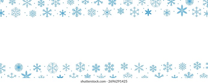 Plano de fundo flocos de neve vetor isolado, flocos de neve grupo com estrelas banner, decoração de borda de Natal. Feliz Ano Novo 2026 Linhas de onda e flocos de neve. Floco de neve congelar inverno fina linha ícone 