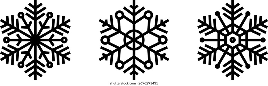 Vector aislado de fondo de copos de nieve, grupo de copos de nieve con Anuncio de estrellas, decoración de Navidades. Feliz año Nuevo 2026 líneas de onda y copos de nieve. Icono de línea delgada de invierno de congelación de nieve 