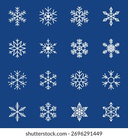 Vector aislado de fondo de copos de nieve, grupo de copos de nieve con Anuncio de estrellas, decoración de Navidades. Feliz año Nuevo 2026 líneas de onda y copos de nieve. Icono de línea delgada de invierno de congelación de nieve 