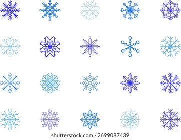 Snowflakes background isolated vector, snowflakes group with stars banner. Snowflake vector icon logo snow Xmas cartoon character symbol collection. Frost background. Christmas border decoration.