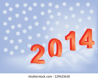 snowflakes background with number 2014 in snow