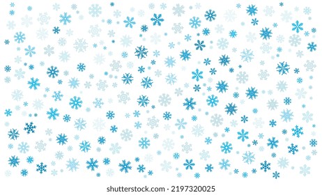 Snowflakes background pattern in blue color, Vector Christmas and New Year decoration background, winter snow pattern vector illustration