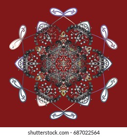 Snowflakes background. Snowflakes pattern. Flat design with abstract snowflakes isolated on colored background. Snowflake ornamental pattern. Vector illustration.