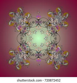 Snowflakes background. Snowflakes pattern. Flat design of snowflakes isolated on colorful background. Snowflake ornamental pattern. Vector illustration.