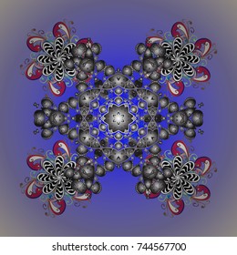 Snowflakes background. Snowflakes pattern. Flat design with abstract snowflakes isolated on colored background. Snowflake ornamental pattern. Vector illustration.