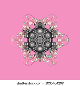 Snowflakes background. Snowflakes pattern. Snowflake ornamental pattern. Vector illustration. Flat design with abstract snowflakes isolated on background.