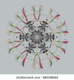 Snowflakes background. Snowflakes pattern. Snowflake ornamental pattern. Vector illustration. Flat design of snowflakes isolated on colorful background.