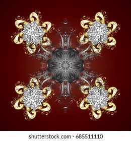 Snowflakes background. Snowflakes pattern. Snowflake ornamental pattern. Vector illustration. Flat design with abstract snowflakes isolated on red background.