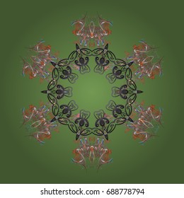 Snowflakes background. Snowflakes pattern. Snowflake ornamental pattern. Vector illustration. Flat design with abstract snowflakes isolated on colorful background.