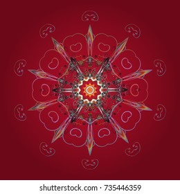 Snowflakes background. Snowflakes pattern. Snowflake ornamental pattern. Vector illustration. Flat design of snowflakes isolated on colorful background.