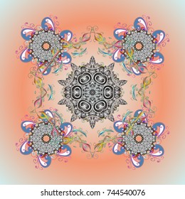 Snowflakes background. Snowflakes pattern. Snowflake ornamental pattern. Vector illustration. Flat design of snowflakes isolated on colorful background.