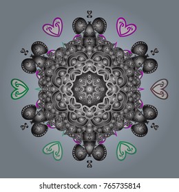 Snowflakes background. Snowflakes pattern. Snowflake ornamental pattern. Vector illustration. Flat design of snowflakes isolated on colorful background.