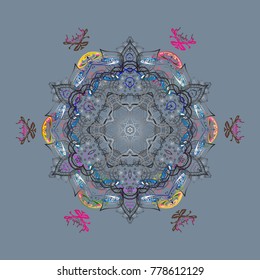 Snowflakes background. Snowflakes pattern. Snowflake ornamental pattern. Vector illustration. Flat design of snowflakes isolated on colorful background.