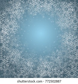 Snowflakes background with radial gradient in center for christmas and happy new year celebration