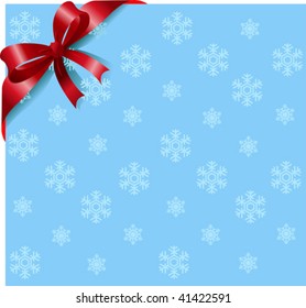 Snowflakes background with red ribbon and bow. Place for copy/text.