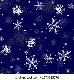 Snowflakes Background. Seamless Christmas Pattern.  Snowflakes on blue background.