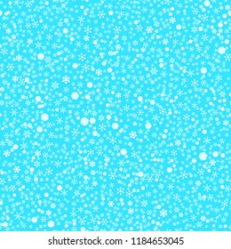 Snowflakes background. Seamless pattern. 5 forms, the effect of space. White elements, blue background. For New Year and Christmas projects