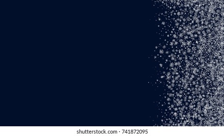 Snowflakes background. Snowfall confetti backdrop. Winter holidays poster. New Year. Christmas. Falling snow doodles. Sketch vector. Celebration design concept.