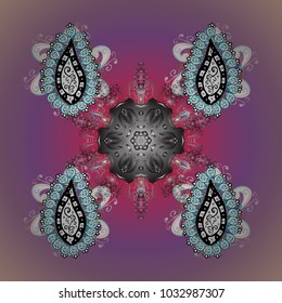 Snowflakes background. Snowflake ornamental pattern. Snowflakes pattern. Flat design of snowflakes isolated on colorful background. Vector illustration.
