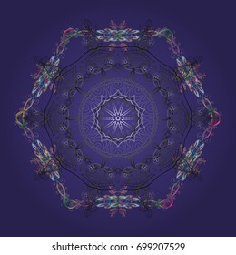 Snowflakes background. Snowflake ornamental pattern. Snowflakes pattern. Flat design of snowflakes isolated on colorful background. Vector illustration.