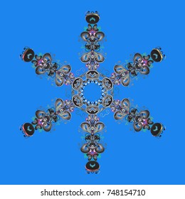 Snowflakes background. Snowflake ornamental pattern. Flat design of snowflakes isolated on colorful background. Vector illustration. Snowflakes pattern.