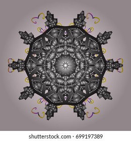 Snowflakes background. Vector illustration. Flat design of snowflakes isolated on colorful background. Snowflake ornamental pattern.